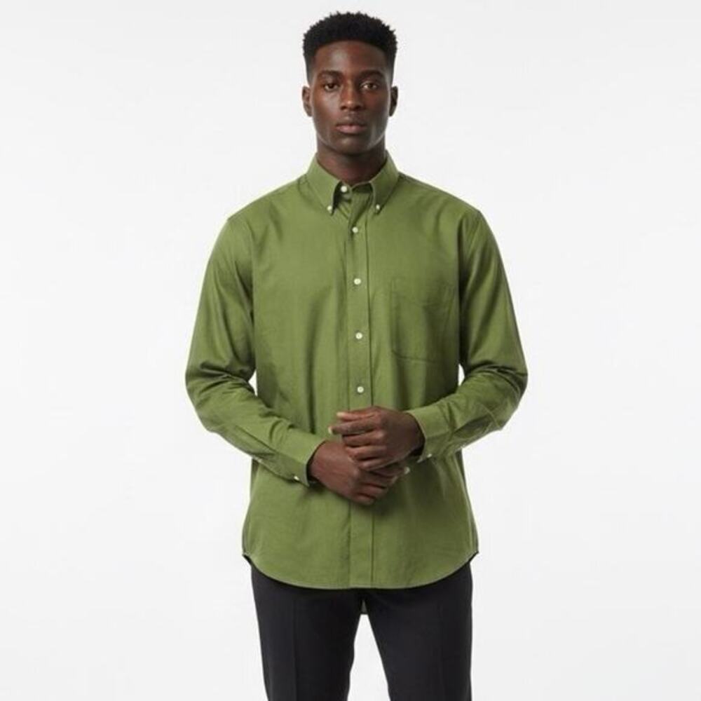 Chaps Button Down Dress Shirt Sz XL Green Solid Classic Fit Twill‎ Preppy Career